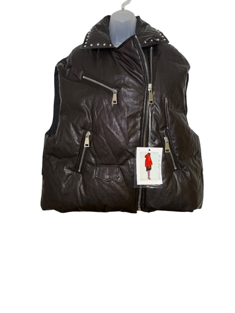 Khrisjoy Puff Biker Vest Riot Back Studded Collar NWT Medium